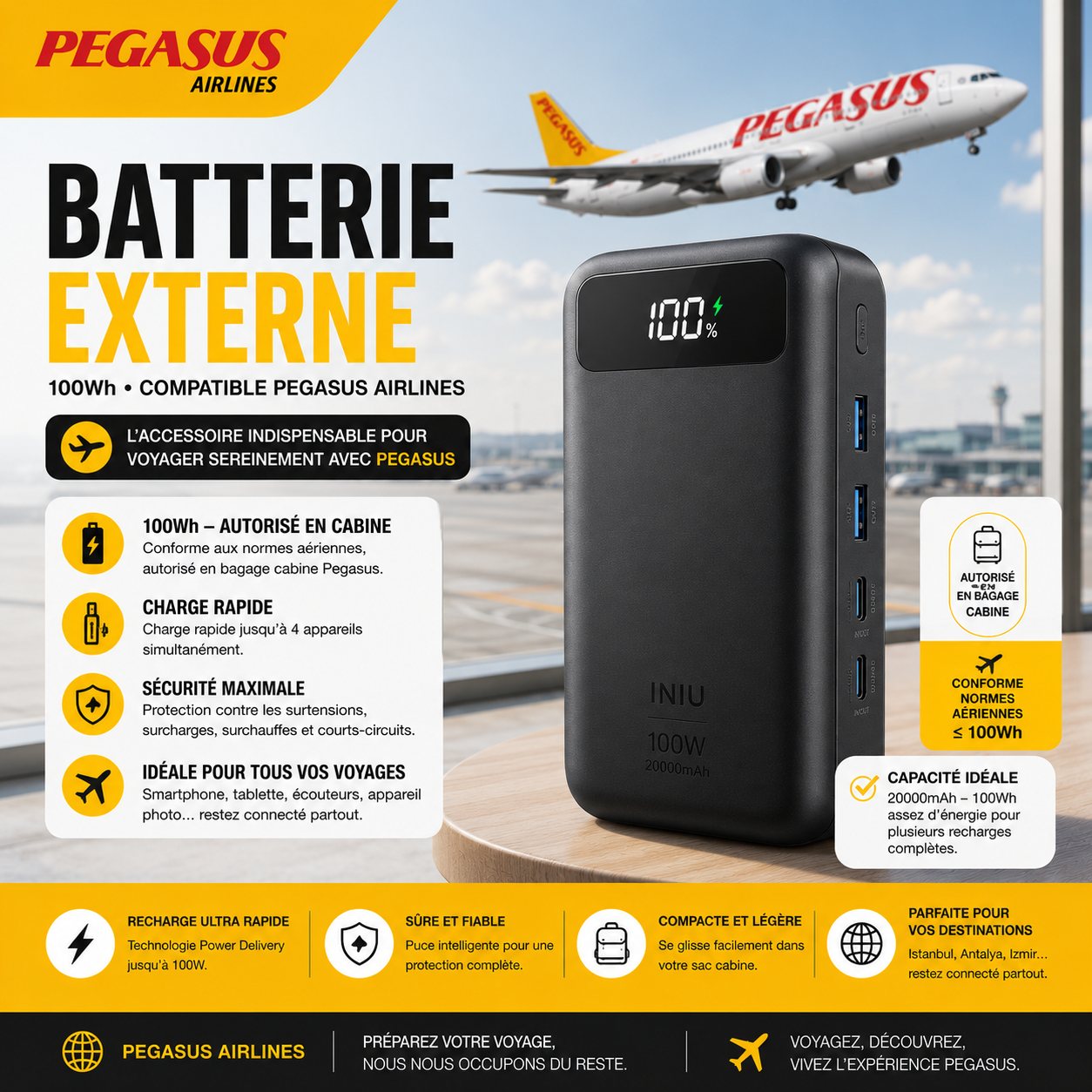 Batterie externe avion