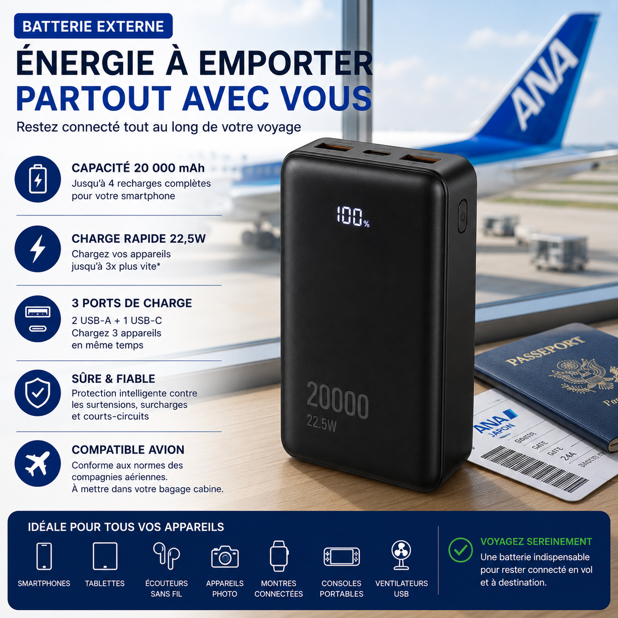 Batterie externe compatible avion ANA