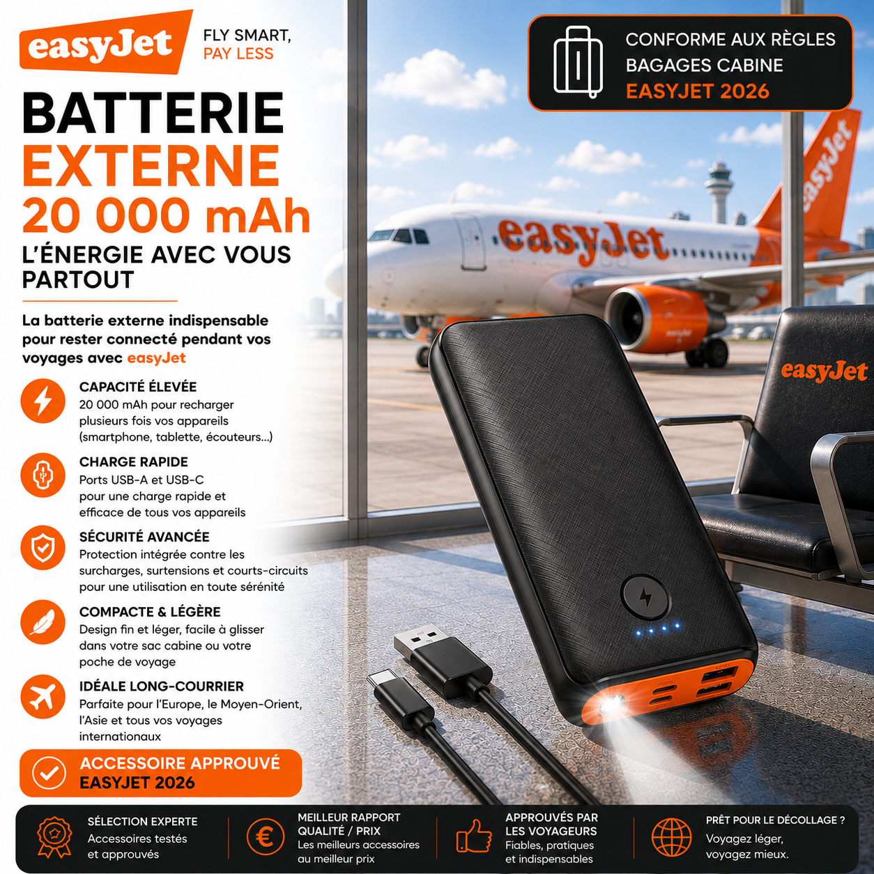Batterie externe avion EasyJet