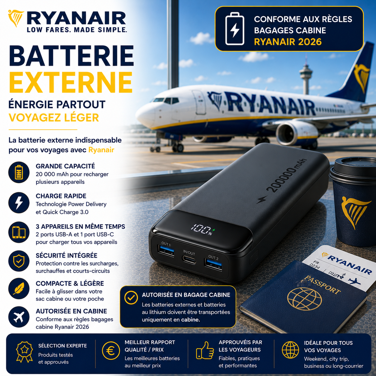 Batterie externe avion