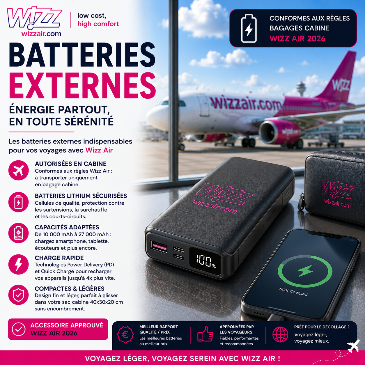 Meilleure batterie externe pour voyager avec Wizz Air