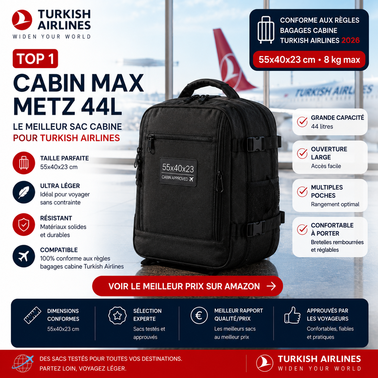 Cabin Max Metz 44L sac cabine Turkish Airlines