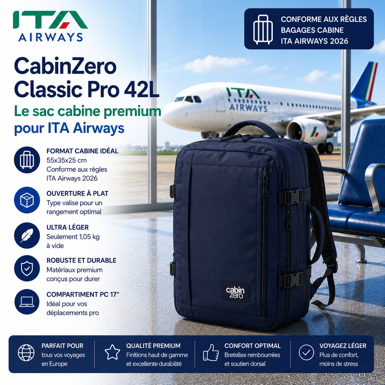 CabinZero Classic Pro 42L sac cabine ITA Airways