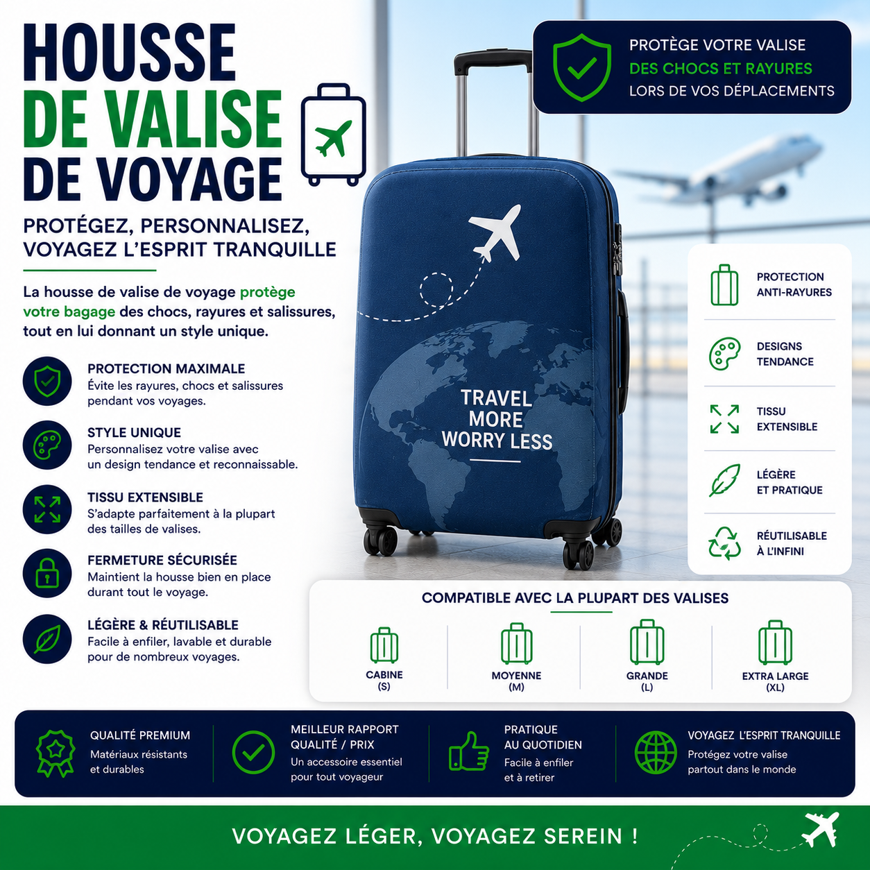 Housse de valise extensible protégeant les bagages contre les rayures les chocs et la saleté