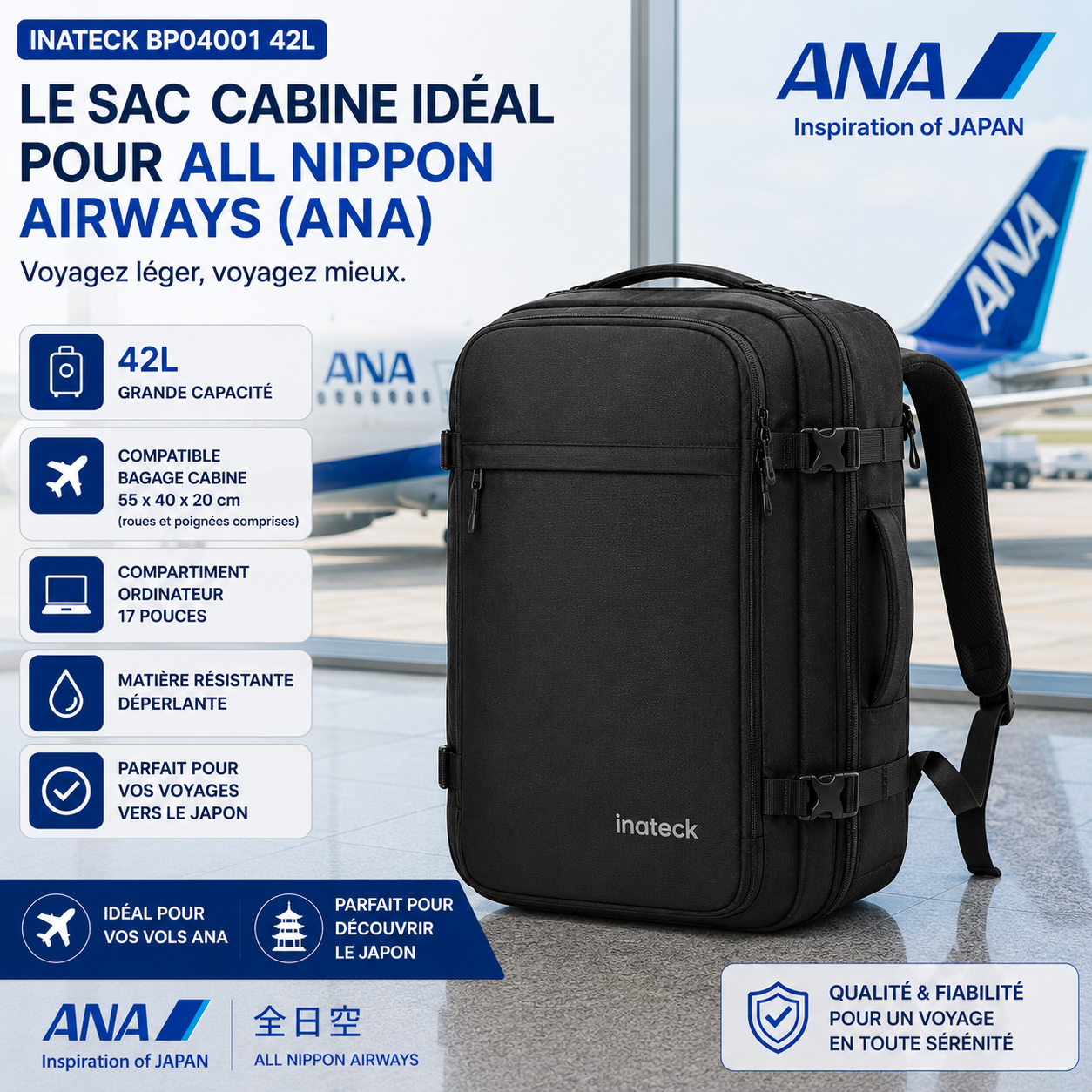 Sac cabine Inateck 42L compatible ANA