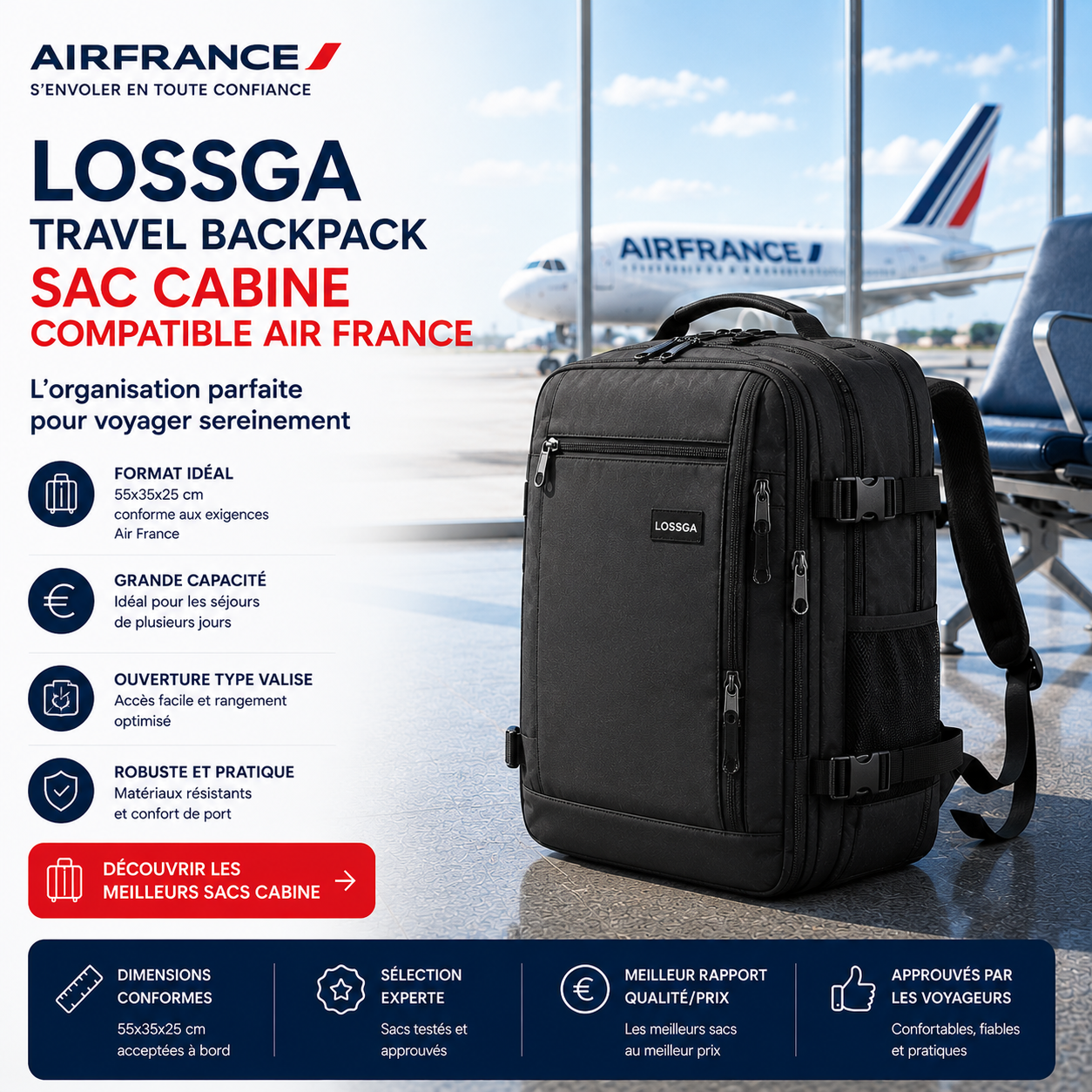 Lossga Travel Backpack sac cabine Air France