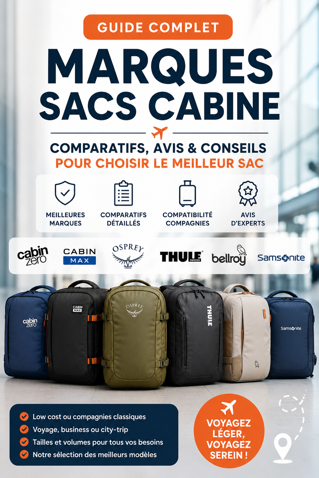Comparatif des meilleures marques de sacs cabine pour voyager en avion