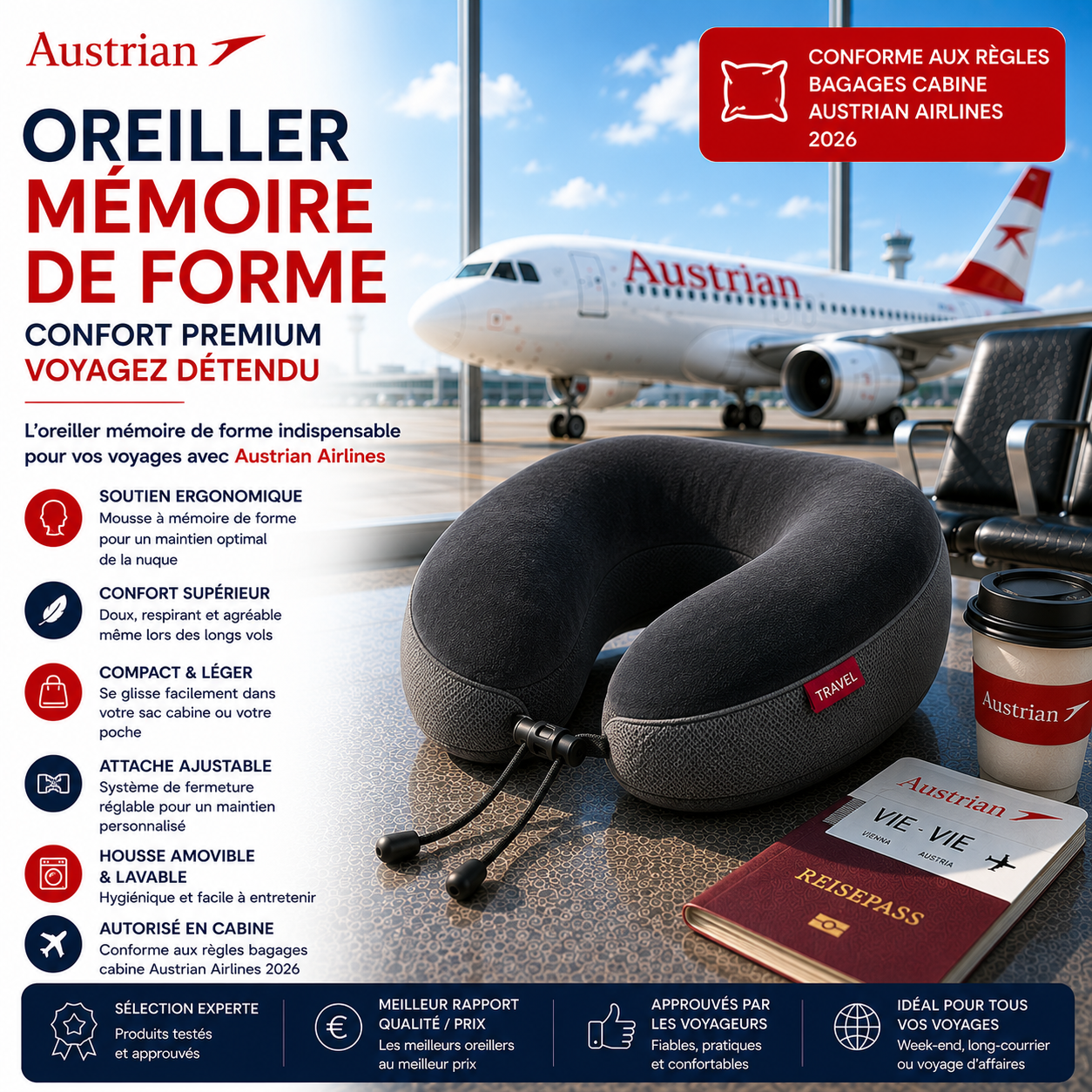 Oreiller mémoire de forme Austrian Airlines