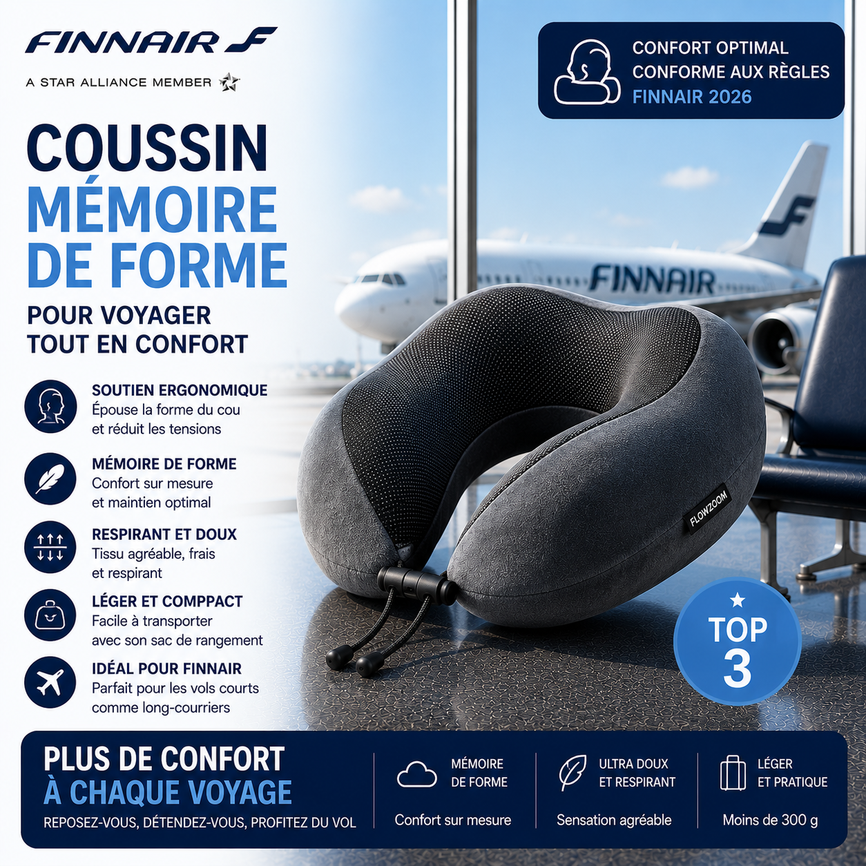 Oreiller mémoire de forme Finnair