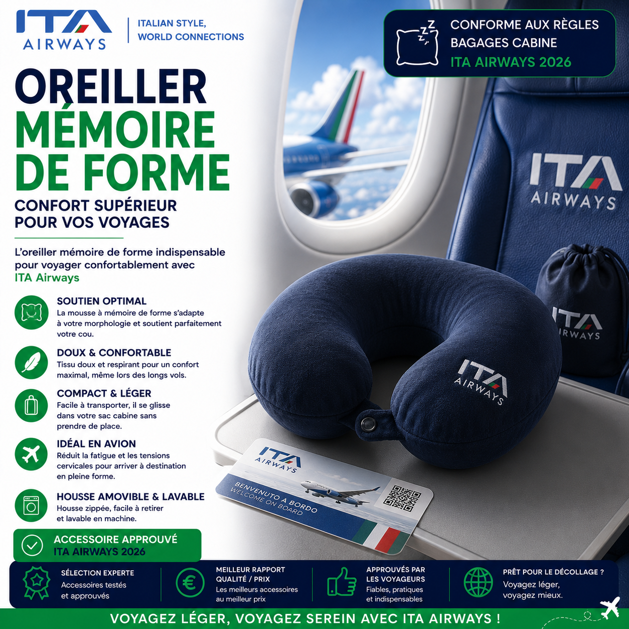 Oreiller mémoire de forme ITA Airways