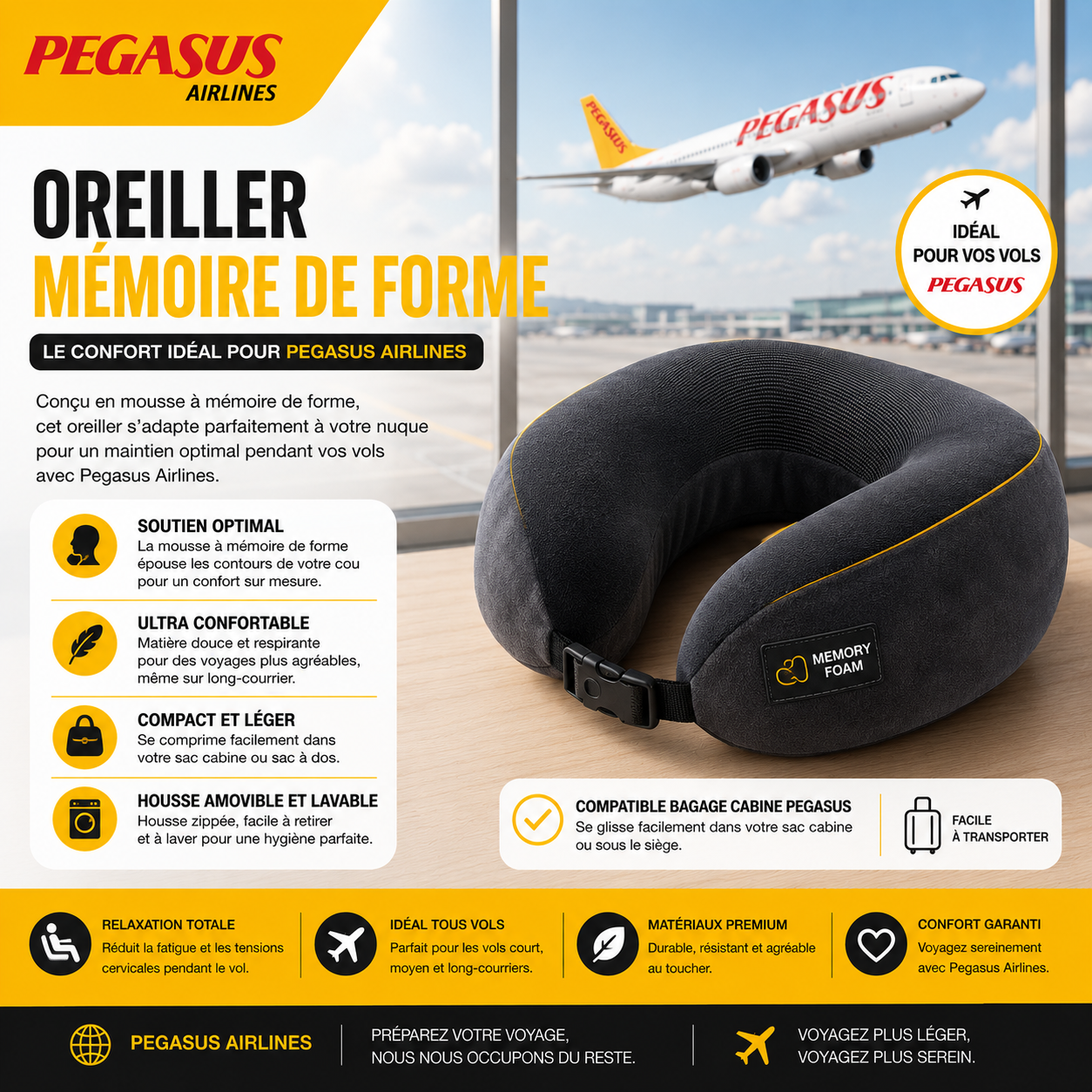 Oreiller mémoire de forme avion