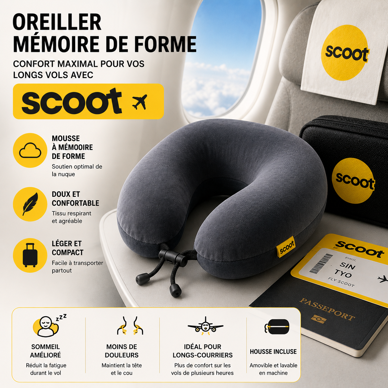 Oreiller mémoire de forme Scoot