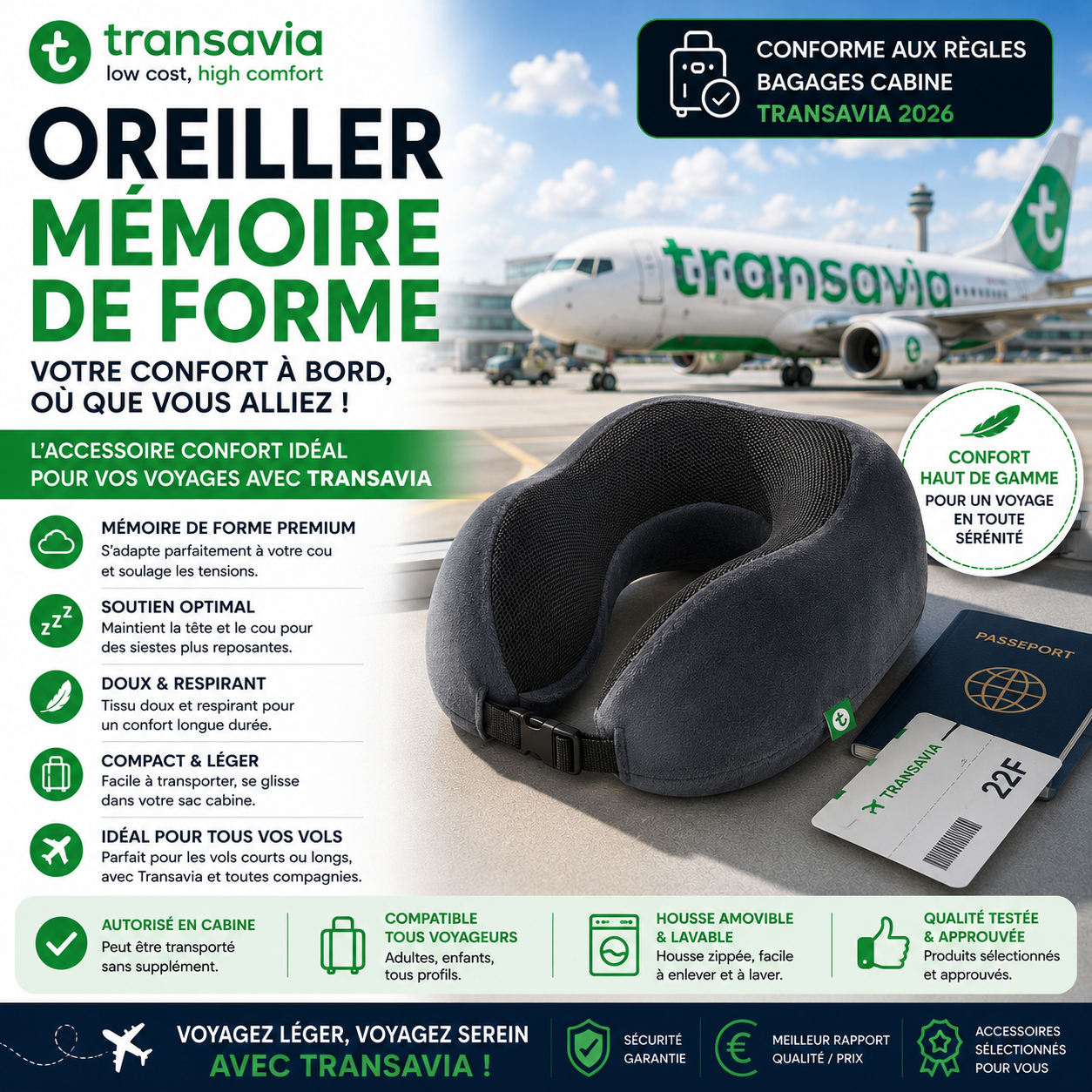 Oreiller mémoire de forme Transavia