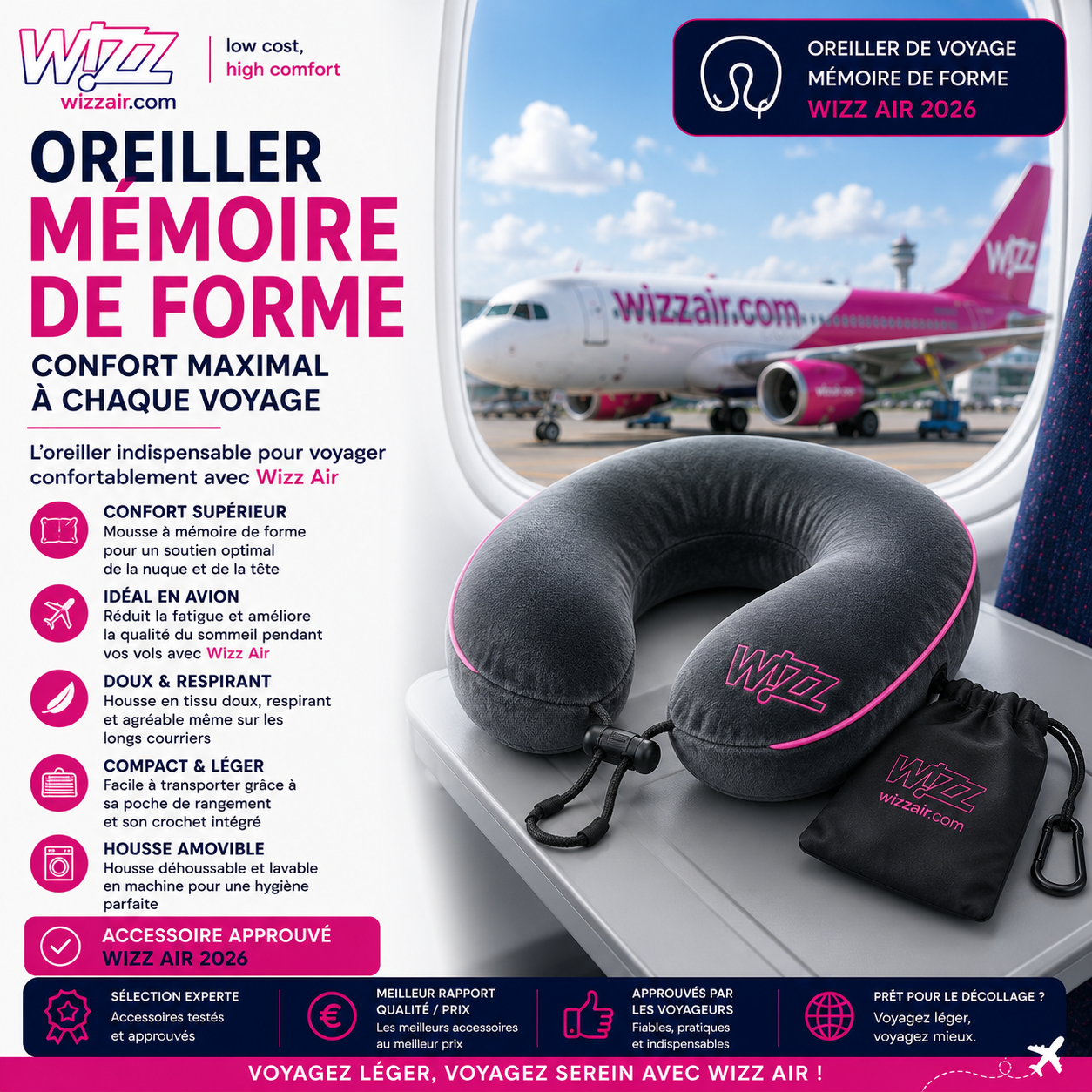 Meilleur oreiller mémoire de forme pour avion Wizz Air
