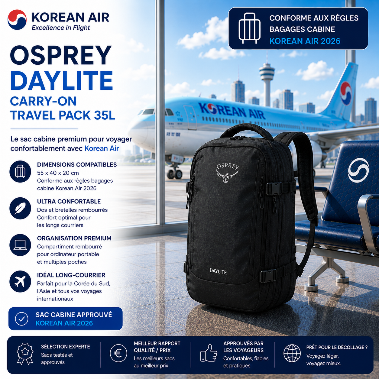 Osprey Daylite Carry-On Travel Pack 35L Korean Air