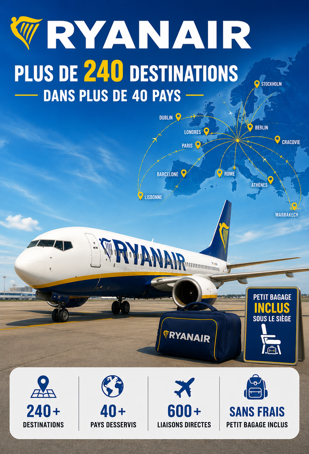 Carte des destinations Ryanair