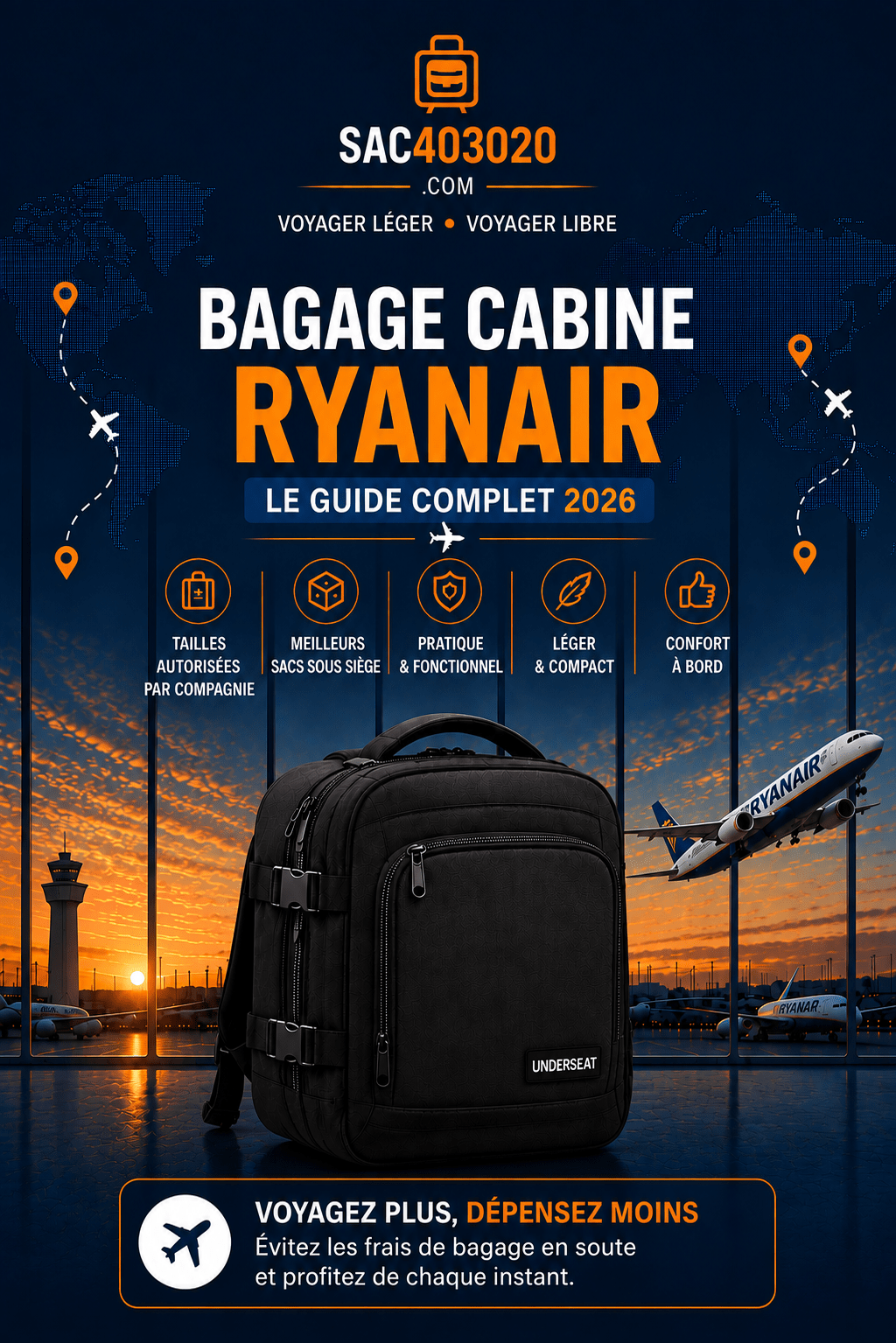 Bagage cabine Ryanair et sac compatible avec les dimensions autorisées