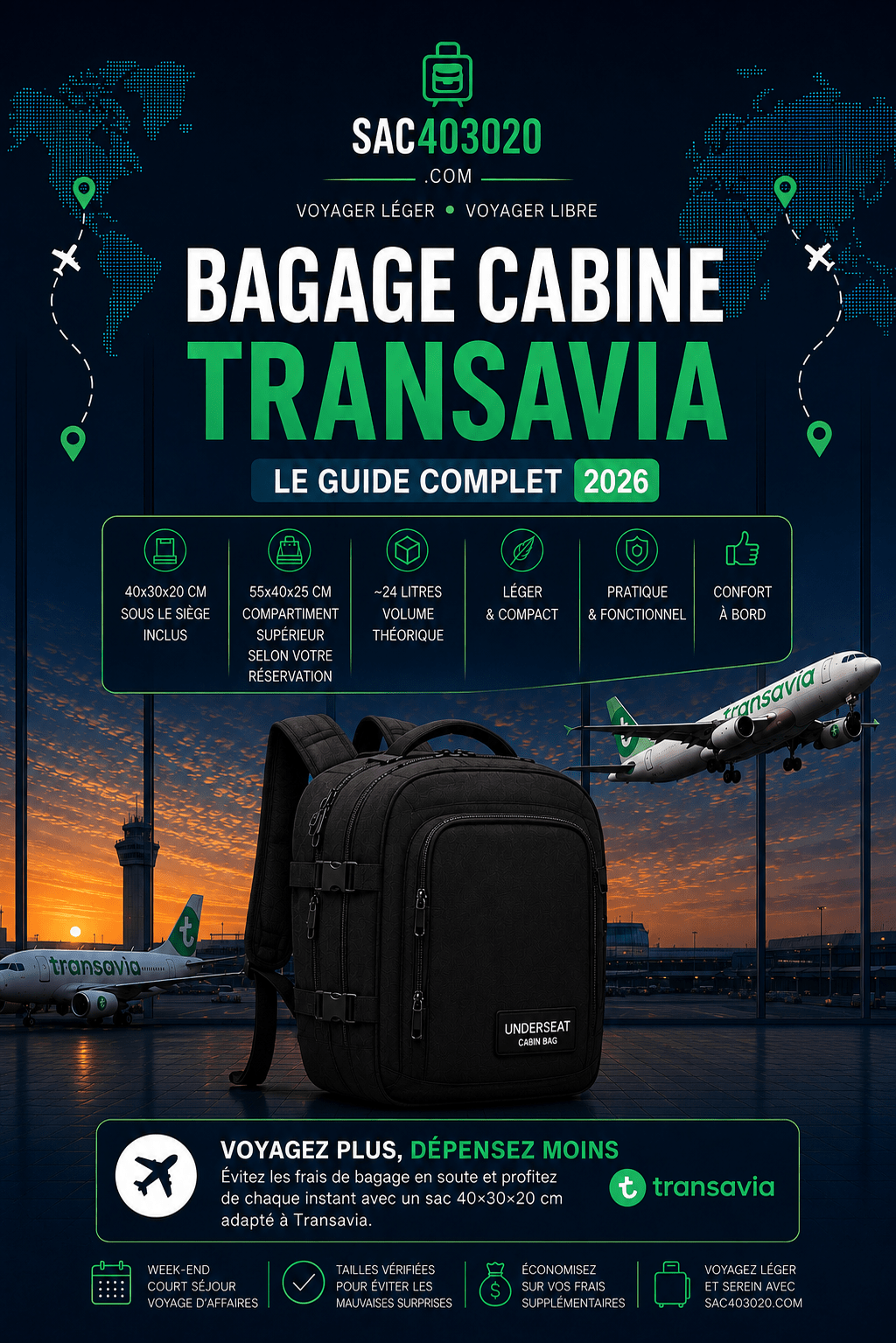 Bagage cabine Transavia 40x30x20 dimensions poids et règles