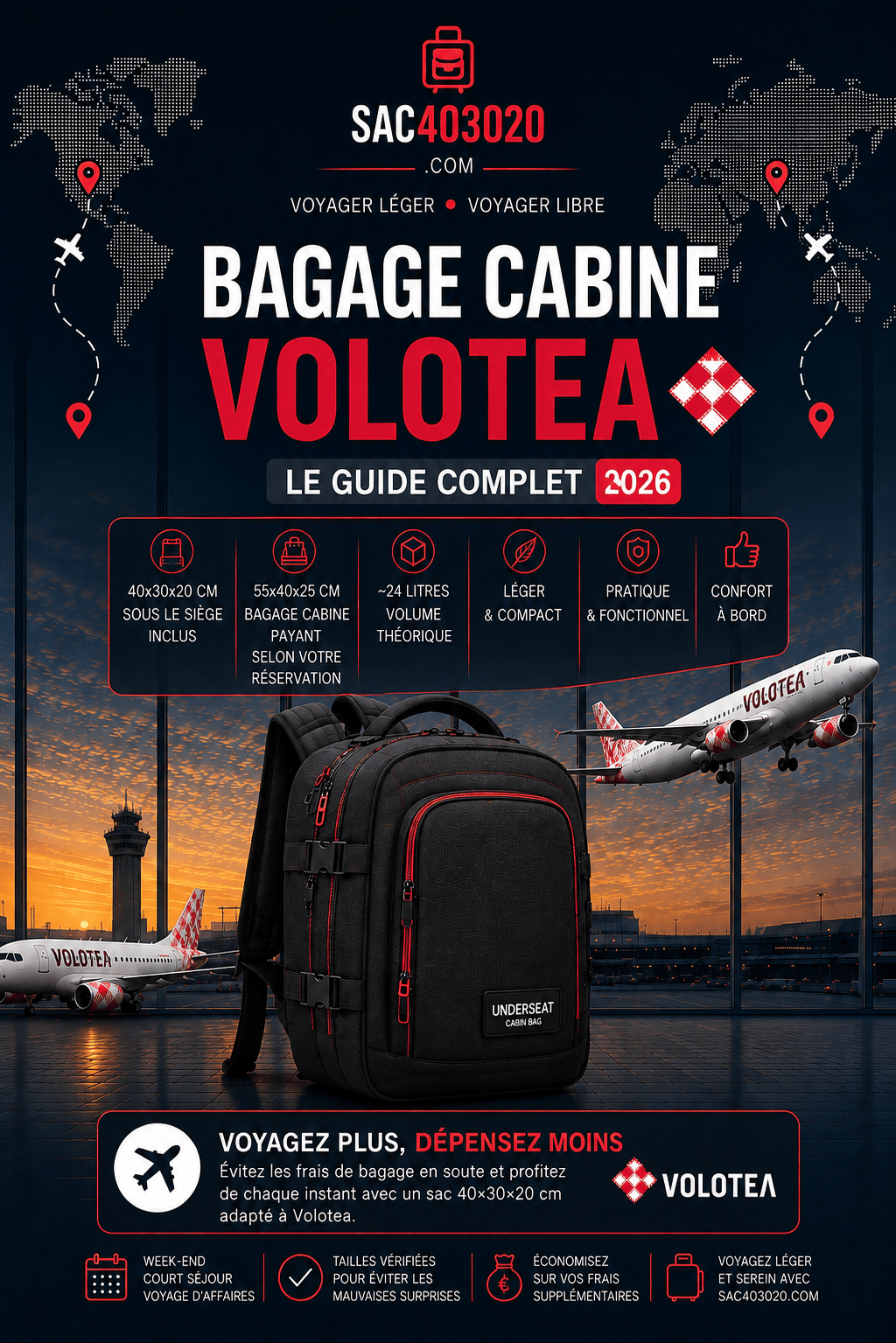Bagage cabine Volotea 40x30x20 gratuit et 55x40x25 avec embarquement prioritaire