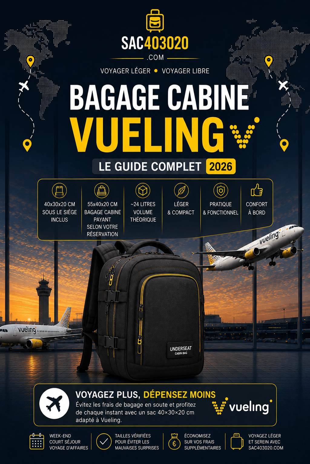 Bagage cabine Vueling 40x30x20 et 55x40x20 dimensions et règles