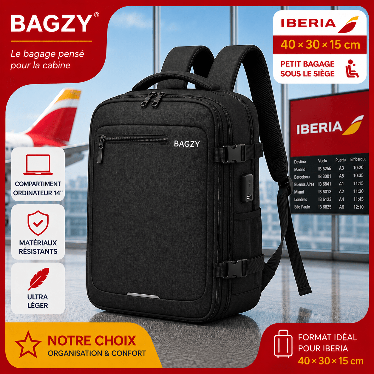 Sac BAGZY 40x30x15 cm compatible avec le format accessoire personnel Iberia