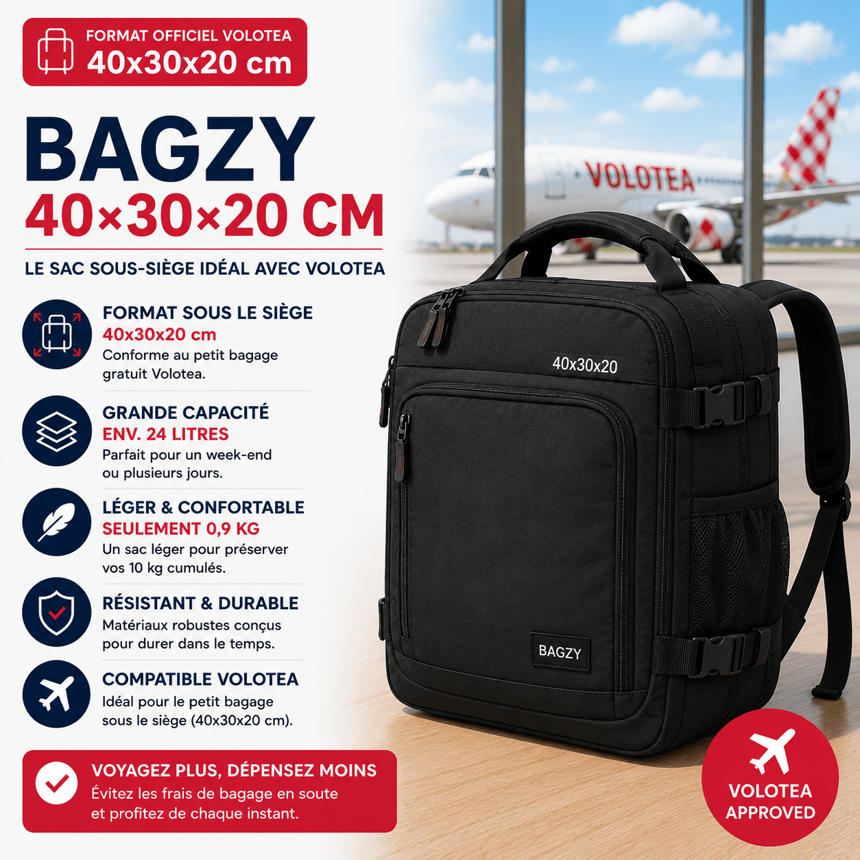 Sac BAGZY 40x30x20 avec compartiment ordinateur pour Volotea