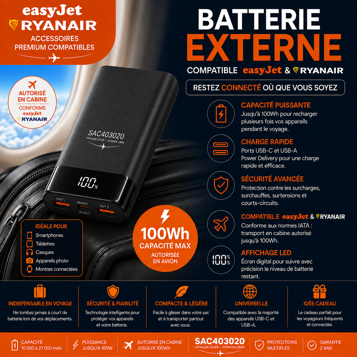 Batterie externe 100Wh avion