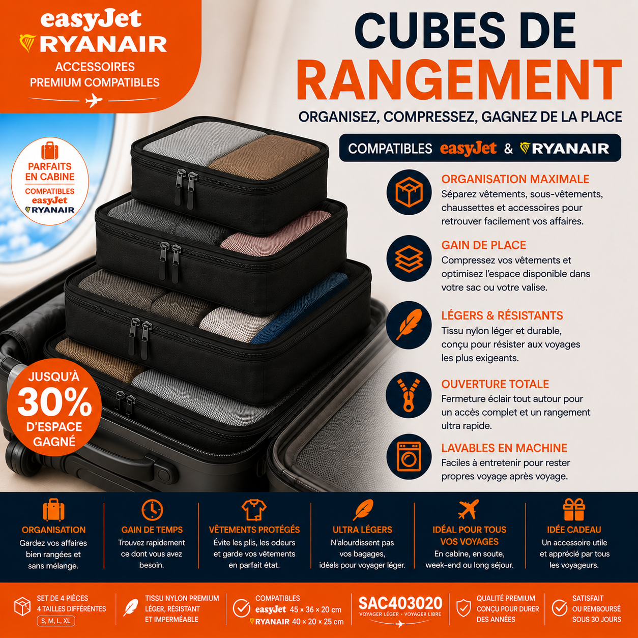 Cubes de rangement pour sac cabine