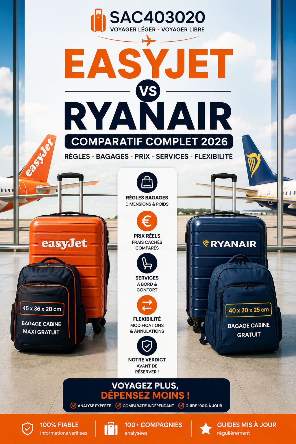 Comparatif EasyJet vs Ryanair pour les règles de bagage cabine en 2026