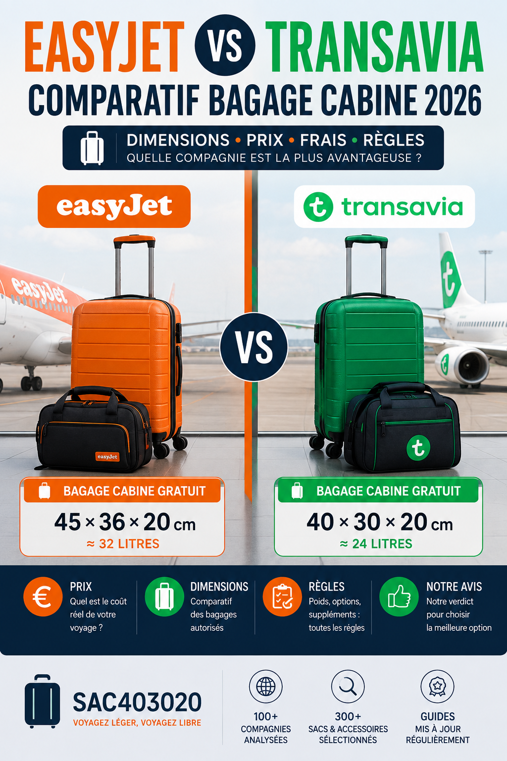 Comparatif EasyJet vs Transavia bagage cabine 2026