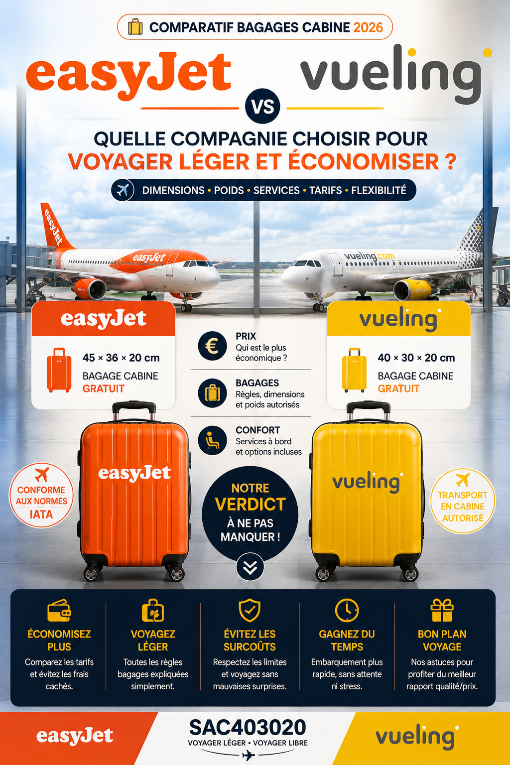 Comparatif EasyJet vs Vueling bagage cabine 2026