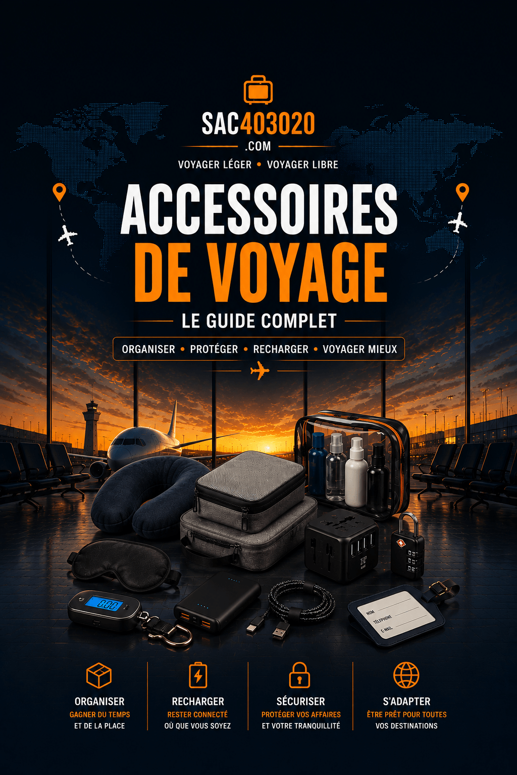 Guide SAC403020 des accessoires voyage avion utiles pour organiser son sac cabine et améliorer le confort en vol