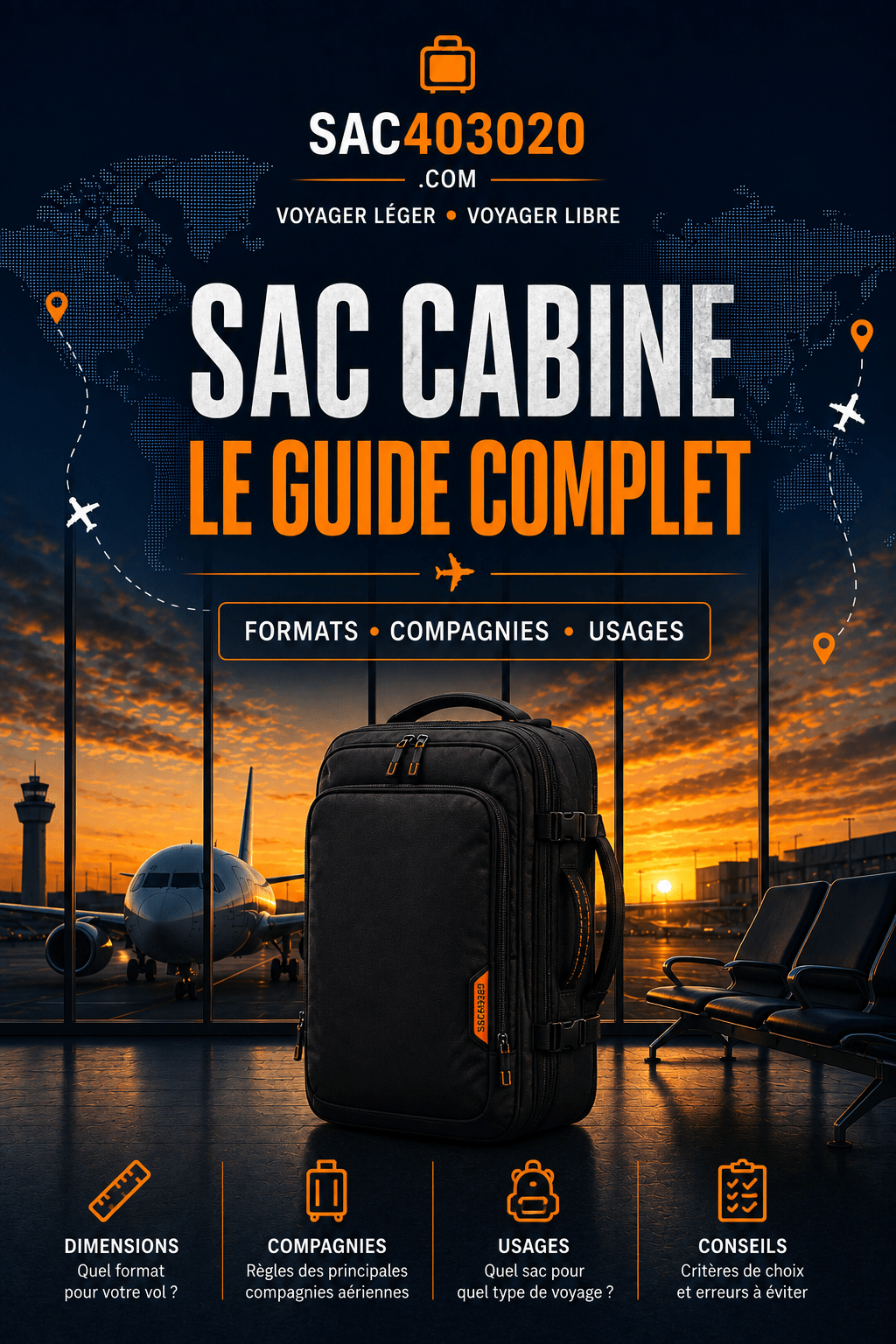 Guide SAC403020 pour choisir un sac cabine adapté aux dimensions des compagnies aériennes