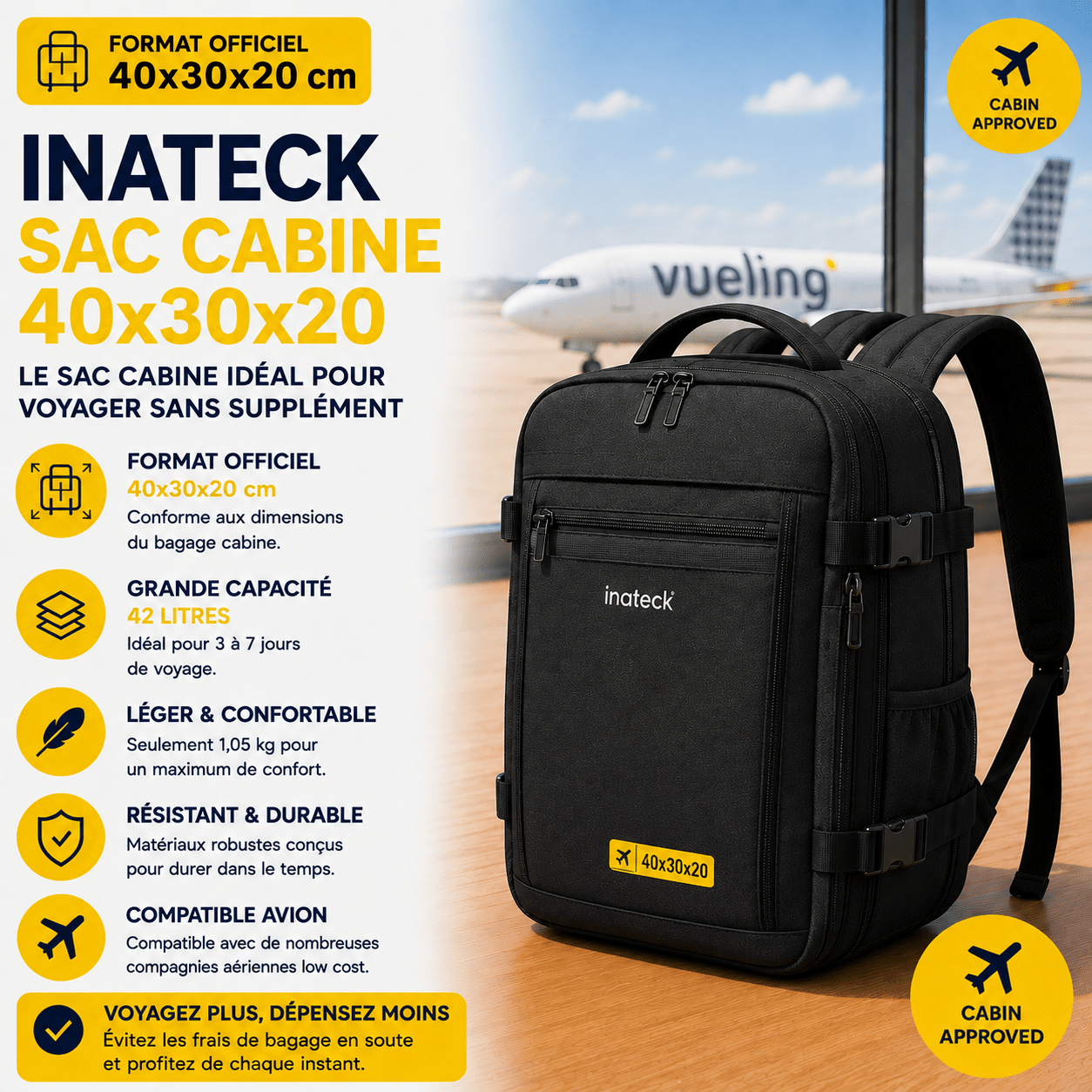 Sac Inateck BP04001 40x30x20 pour petit bagage Ryanair