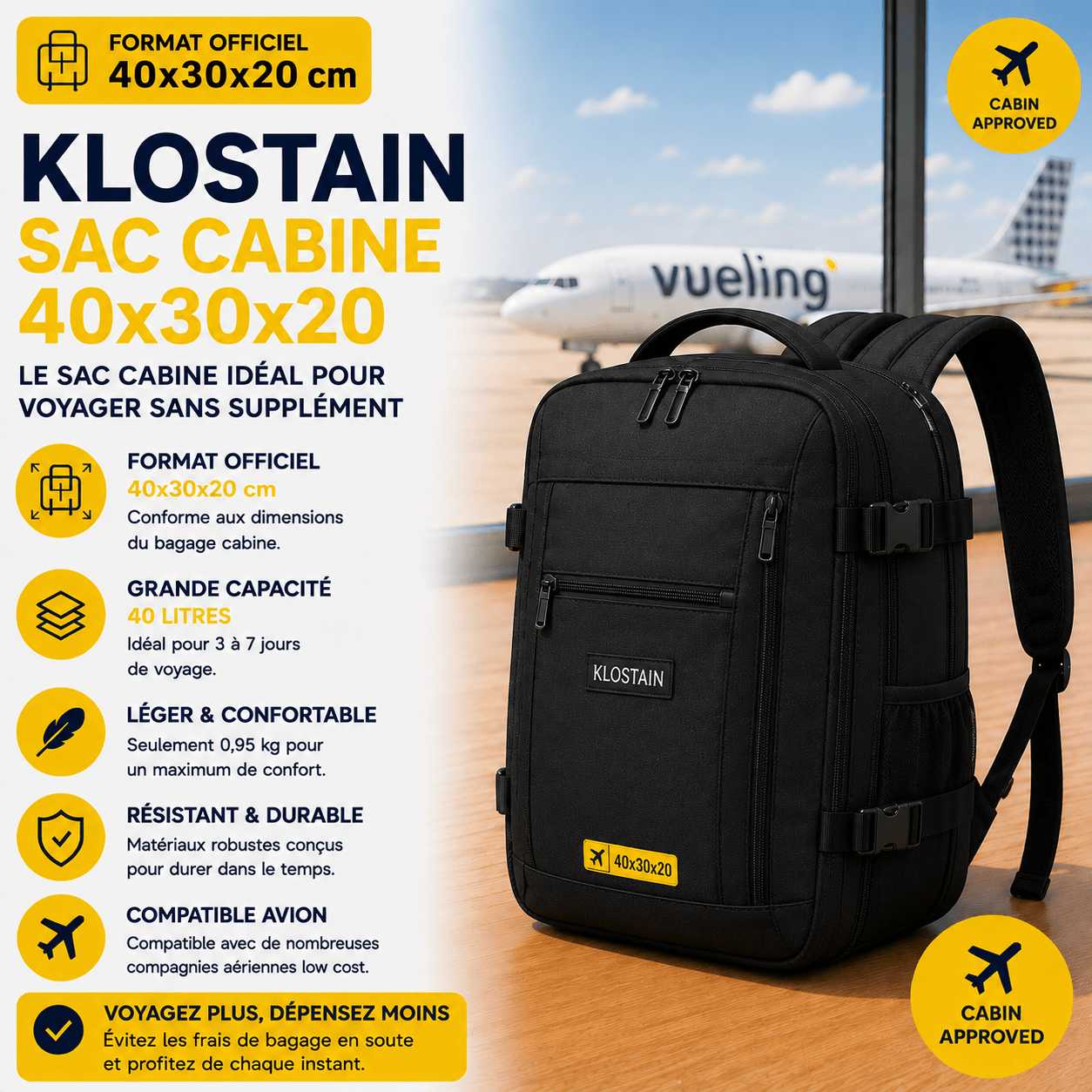 Sac KLOSTAIN 40x30x20 pour petit bagage Vueling