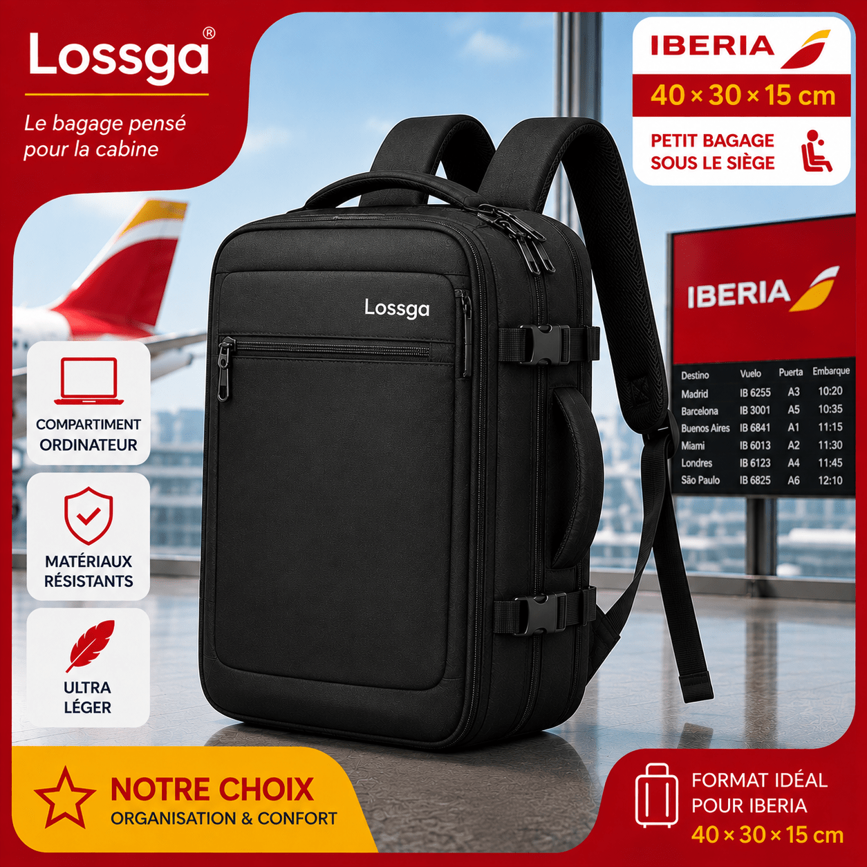 Sac Lossga 40x30x15 cm compatible avec le format accessoire personnel Iberia