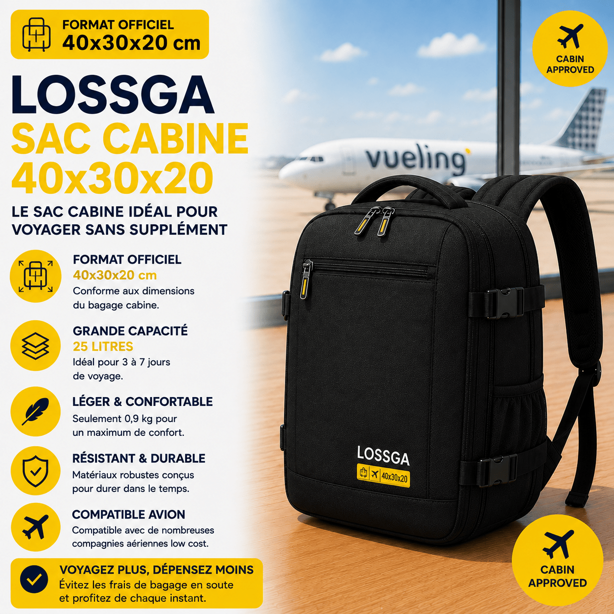 Sac Lossga 40x30x20 pour petit bagage Ryanair