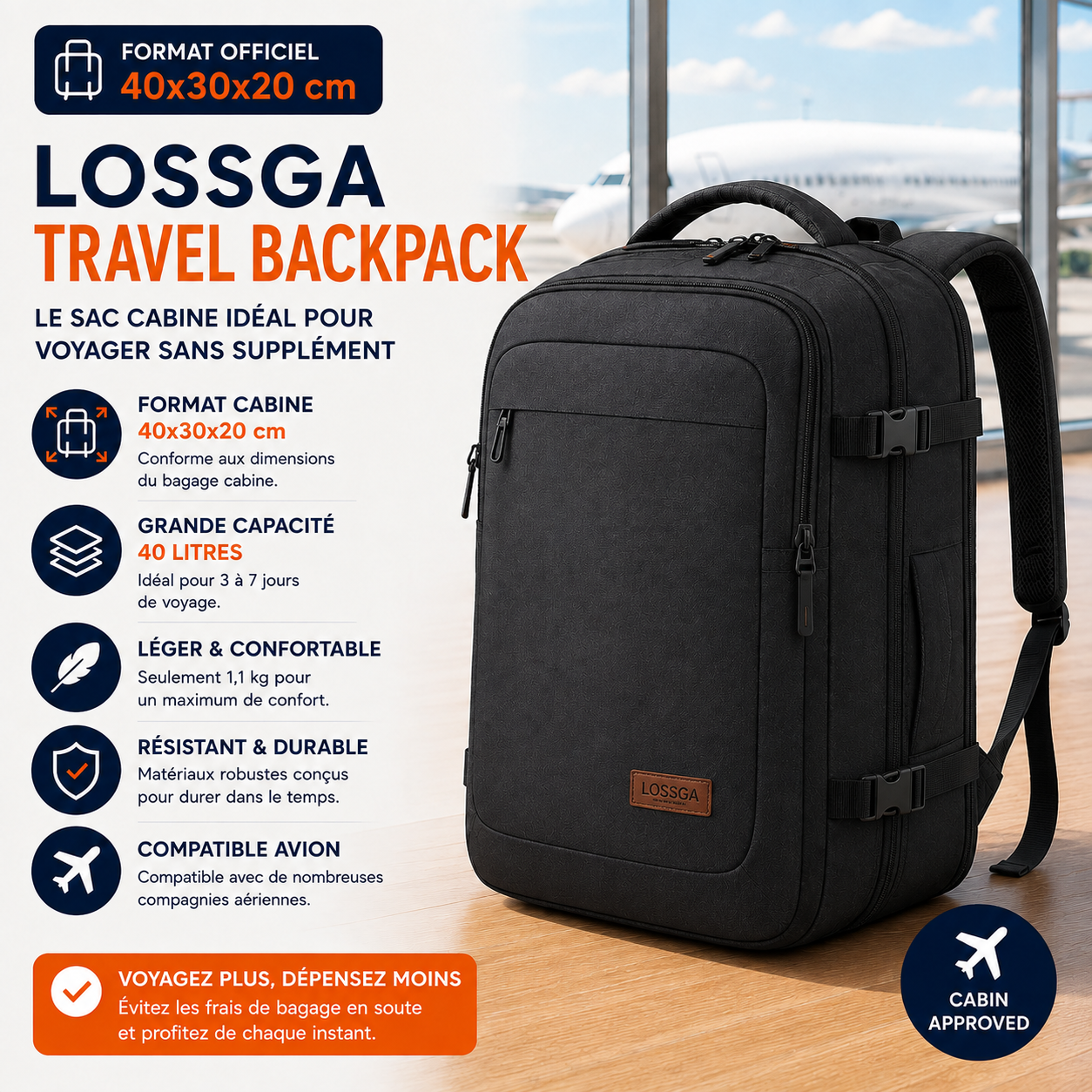 Lossga Travel Backpack compatible EasyJet et Vueling