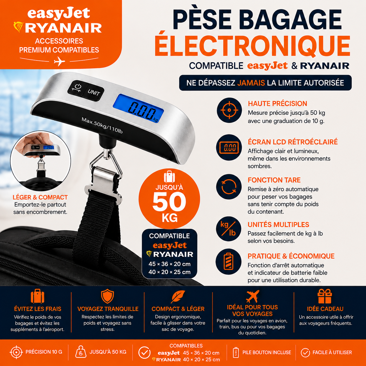 Pèse-bagage électronique pour EasyJet et Ryanair