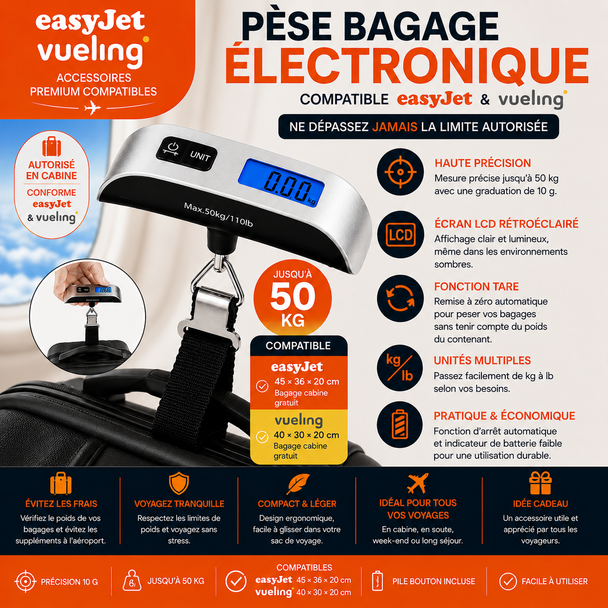 Pèse-bagage électronique compatible EasyJet et Vueling