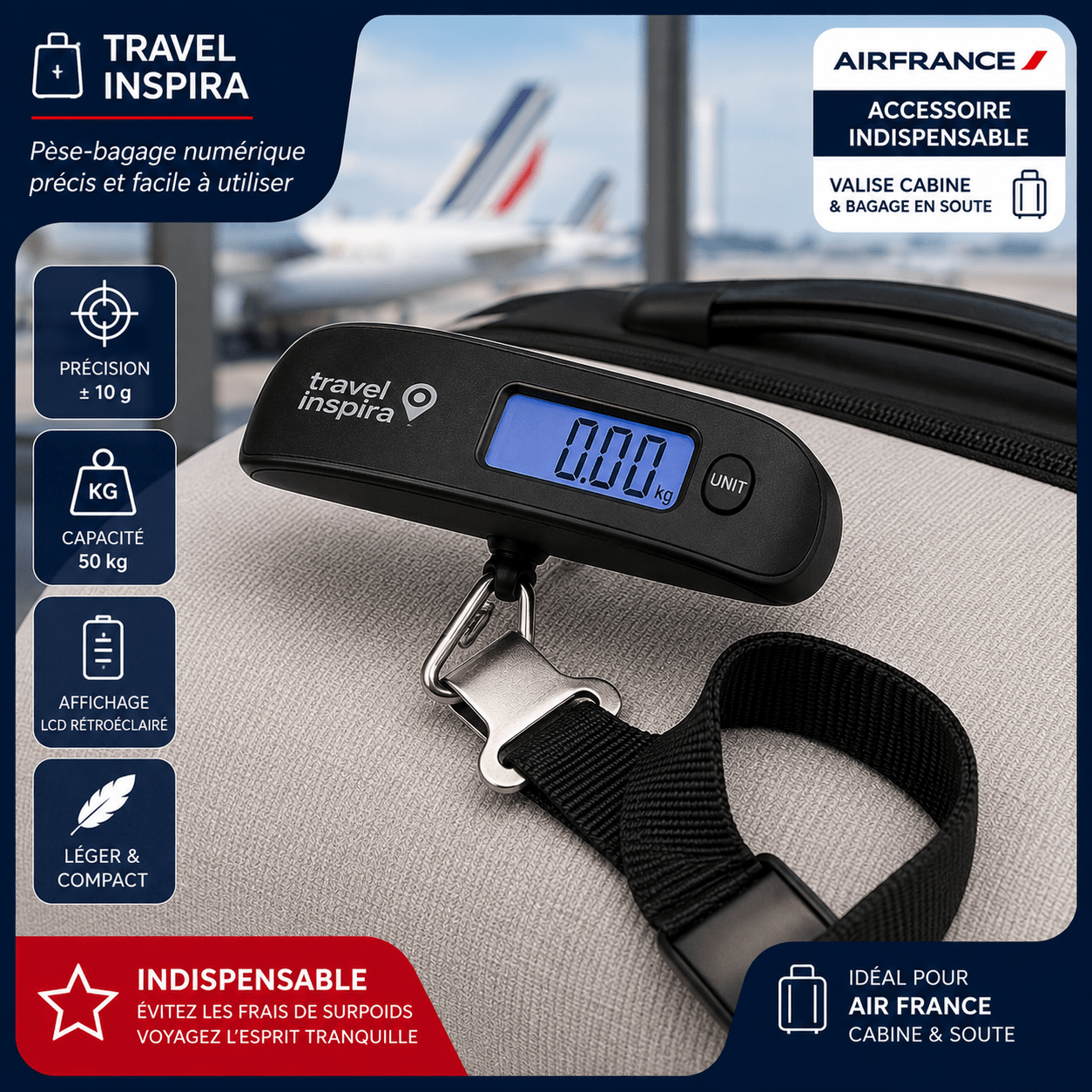 Pèse-bagage numérique pour contrôler le poids du bagage cabine Air France