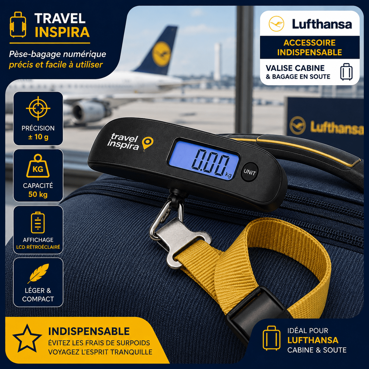Pèse-bagage numérique pour contrôler le poids du bagage cabine Lufthansa