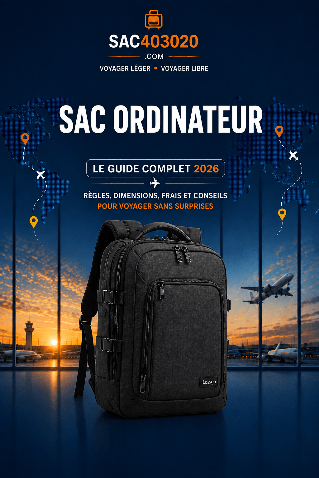 Sac cabine pour ordinateur portable, voyage business et avion