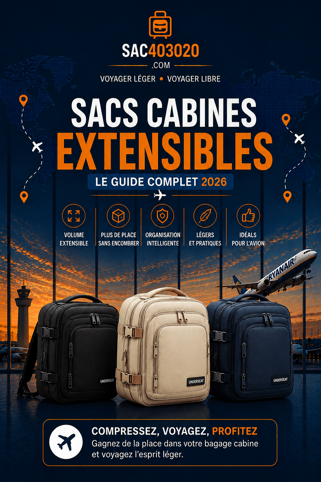 Sac cabine extensible pour augmenter la capacité de rangement en voyage