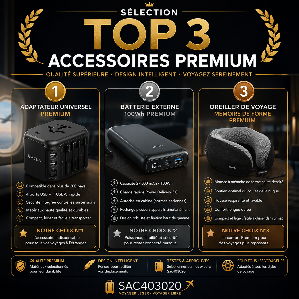Accessoires de voyage Premium pour cabine et déplacements professionnels