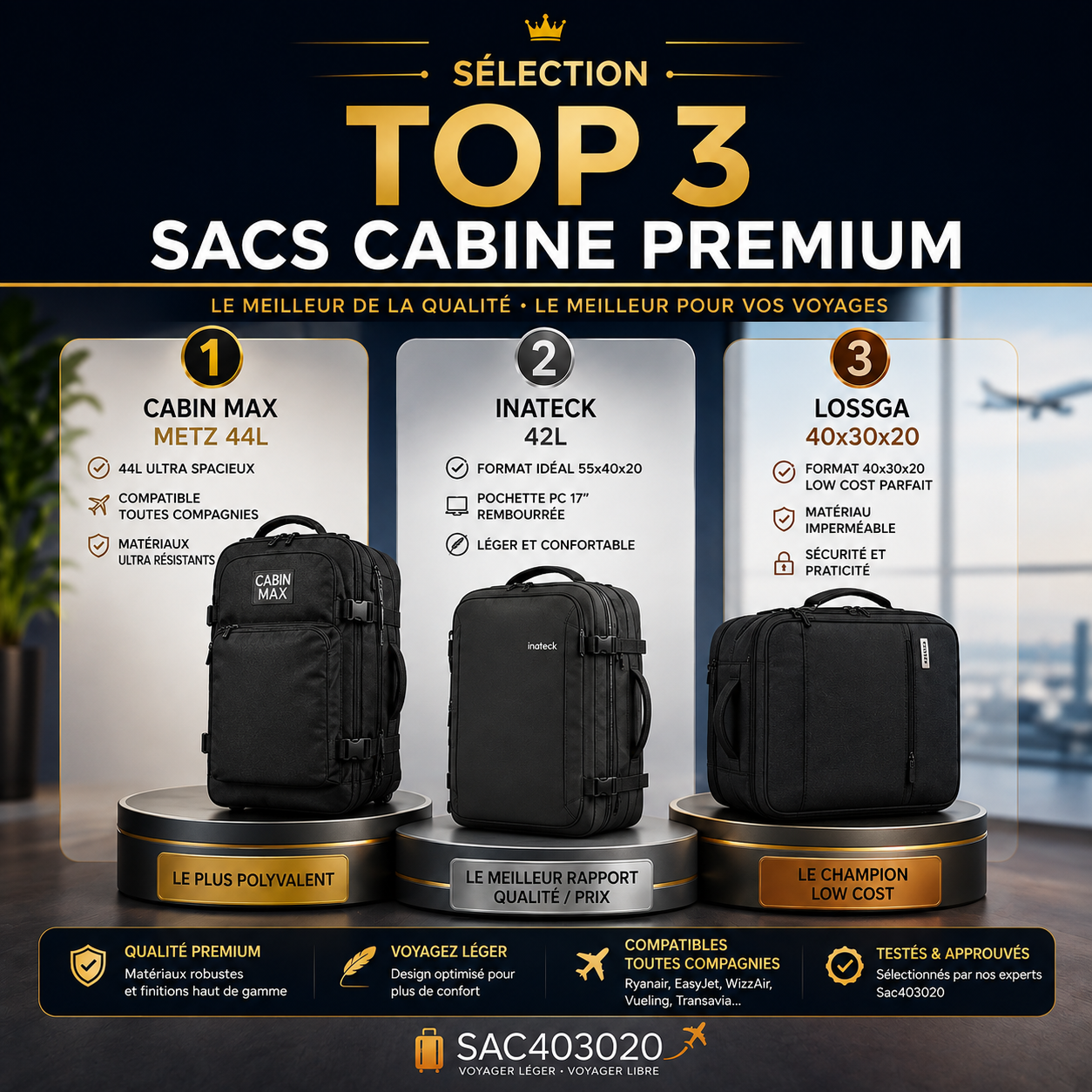 Sélection de sacs cabine Premium pour voyager avec élégance