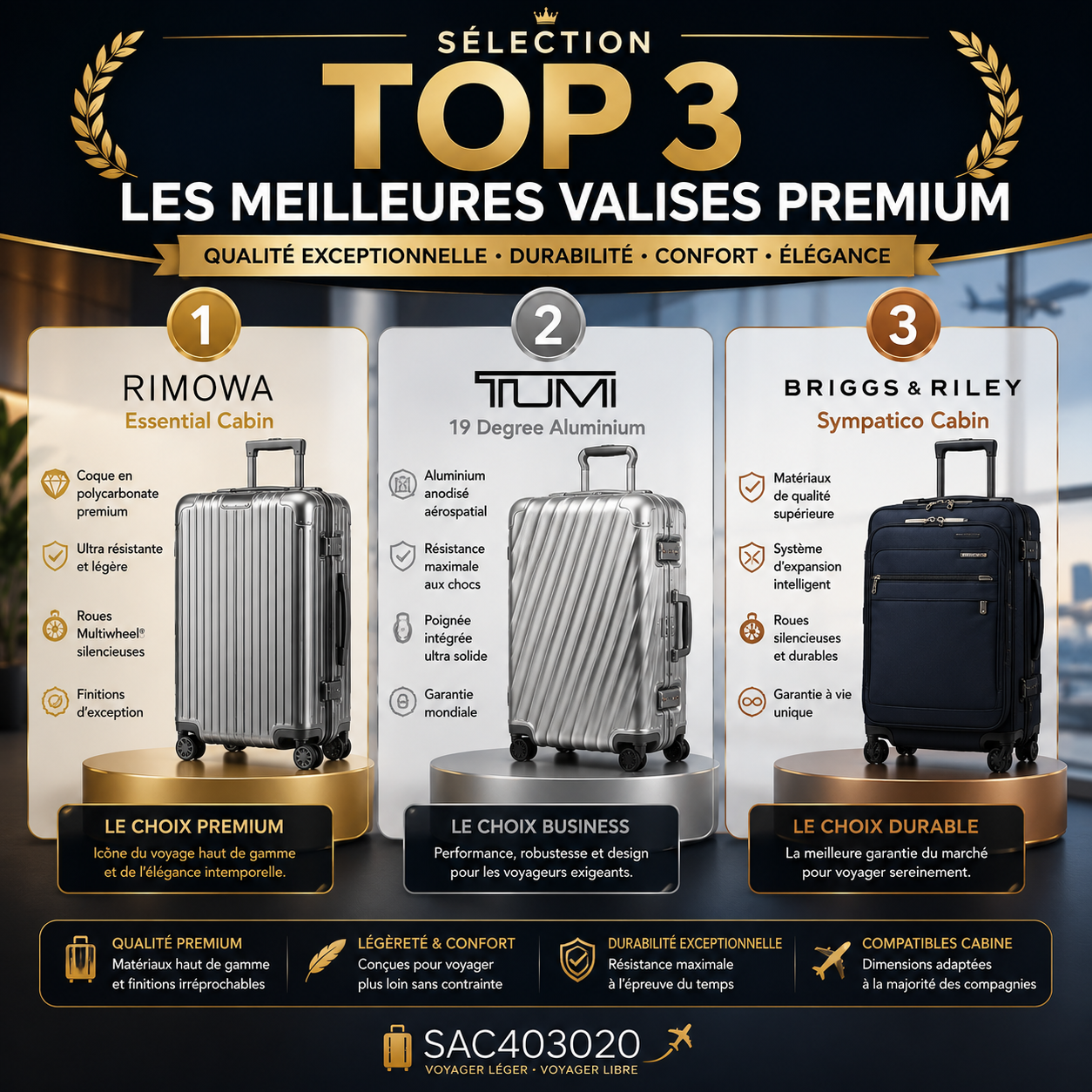 Sélection de valises cabine Premium rigides et haut de gamme