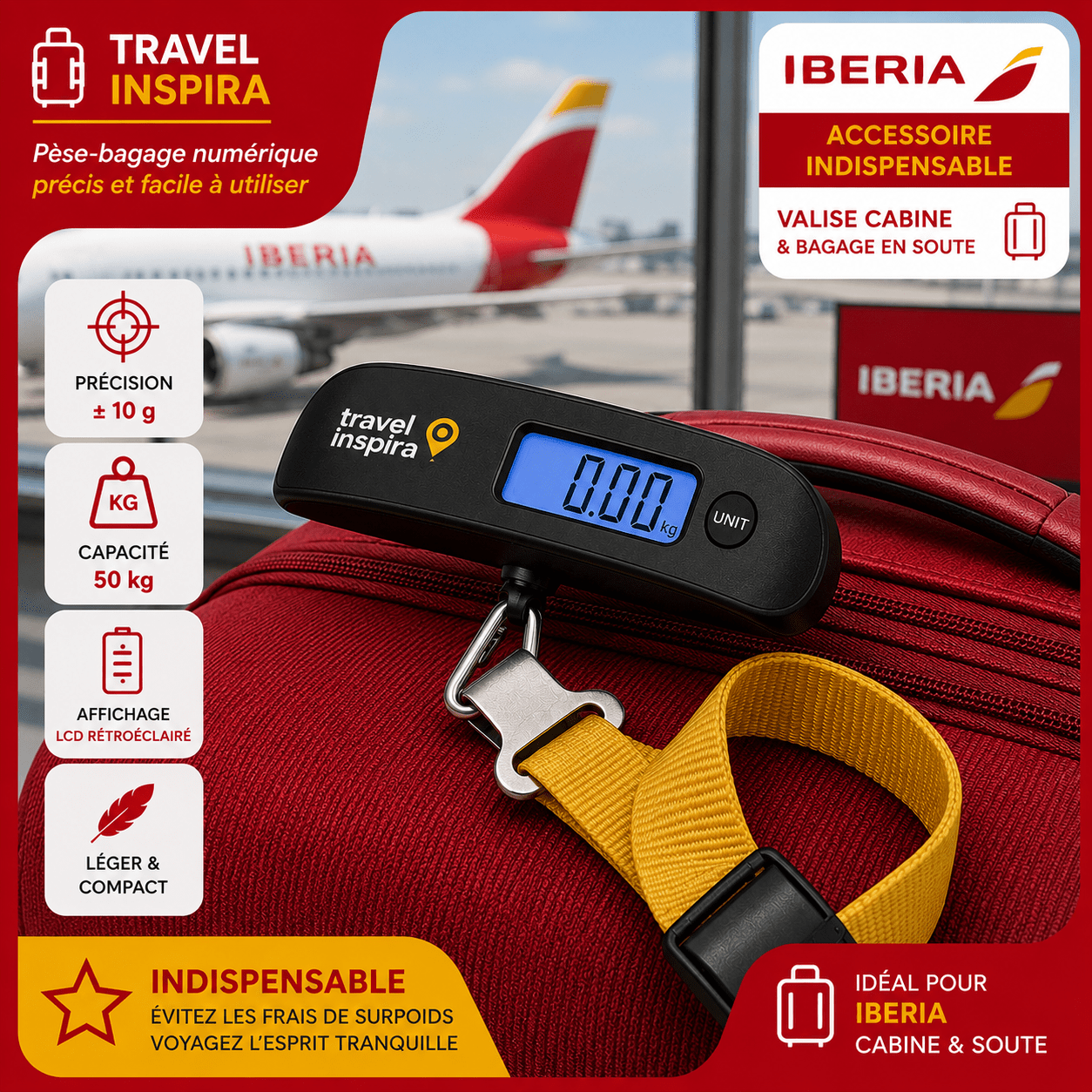Pèse-bagage numérique pour contrôler le poids du bagage cabine Iberia