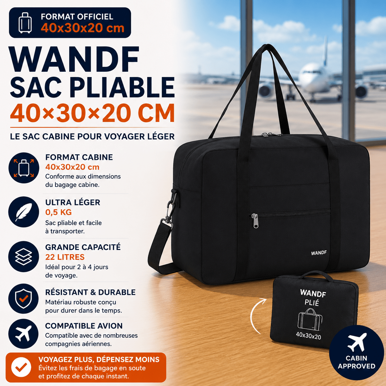 WANDF 40x30x20 sac cabine petit budget