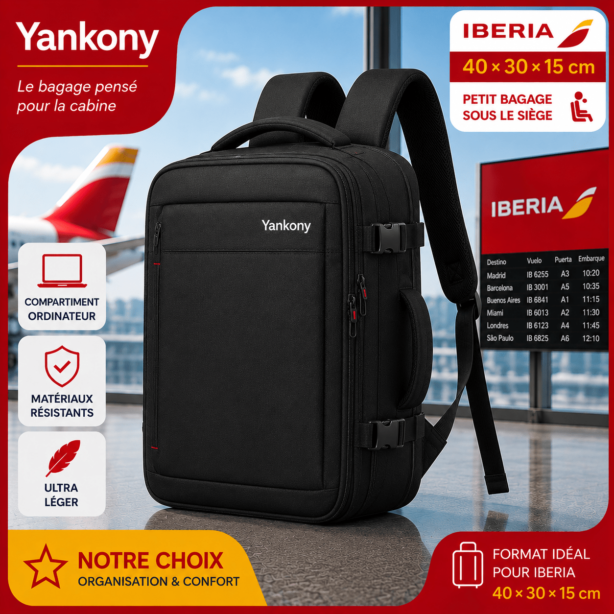 Sac Yankony 40x30x15 cm compatible avec le format accessoire personnel Iberia